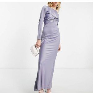 Asos Design Twist Front Satin Maxi Dress Lilac Brand New Women's Size 8